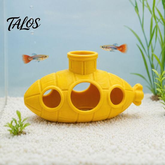 Fish Tank Stress Reducer 3D Printed Hollow Submarine Decorations, Aquarium Shrimp Hideout Ornament Ornament, Hiding Cave Shelter for Betta Lizards
