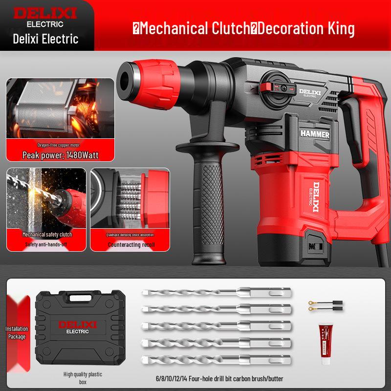 Delixi Dual-Purpose Electric Hammer Drill – High-Power Rebar Slotting & Concrete Demolition Tool