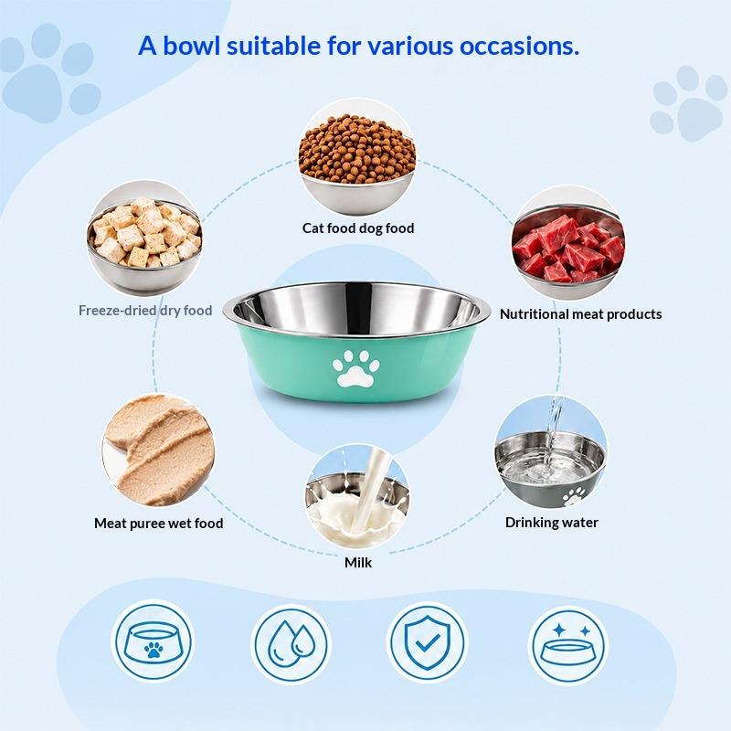 Stainless Steel Pet Water Food Bowl with Paw Print Anti-slip Silicone Base Feeder for Dogs Cats Home Outdoor Use