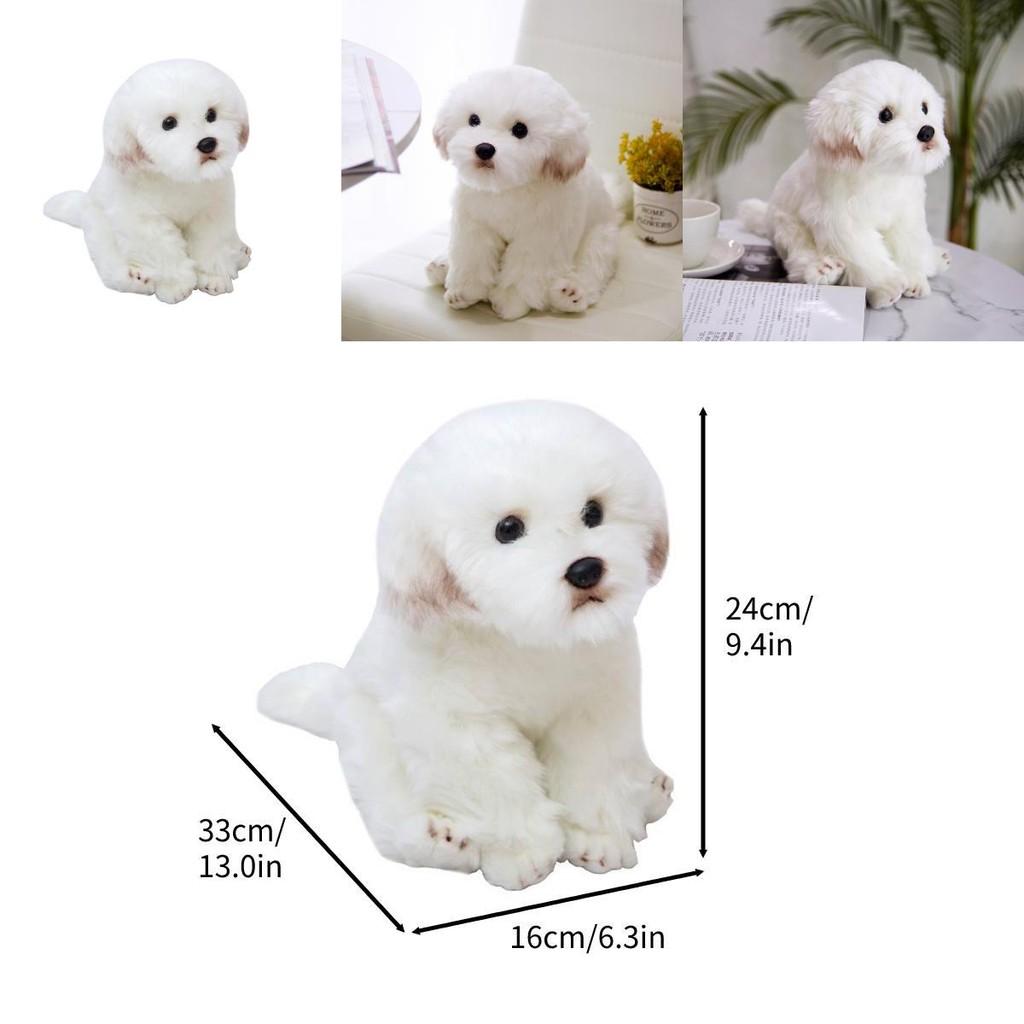 Adorable White Maltese Plush Toy, Fiber Filled, Long Haired Stuffed Animal, 33x24x16cm/38x26x21cm
