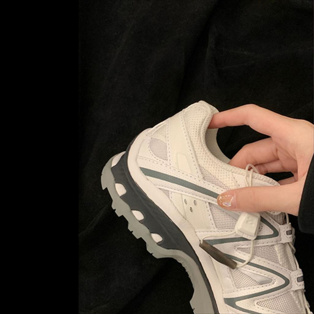 Retro Univerzální Barevné Sladění Silná Podrážka Stahovací Šňůrka Ležérní Sportovní Obuv Dámská Pravá Kůže Dad Shoes