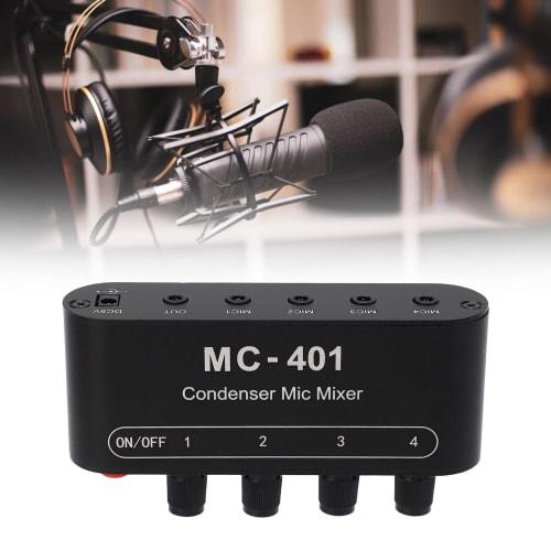 Aluminum Alloy Condenser Microphone Mixer, 4-in Condenser Microphone Mixer, Karaoke Mixer, 1-out Microphone Mixing System, Mini Audio Podcast Mixer fo