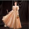 Banquet Evening Dress Gold New Bride Photo Tutu Long Chorus Performance Bubble Sleeve Dress