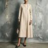 European and American autumn and winter temperament dress women, round neck button decorative zipper long sleeve loose dress