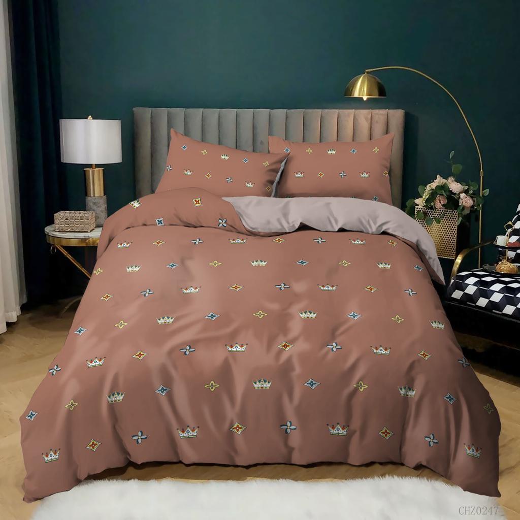 Light Luxury 3D Digital Printing Three-Piece Quilt Cover Bedding Crown