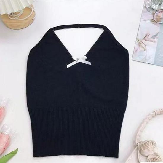 

Сладкий и пикантный 3D топ-халтер с бантом: Женский летний приталенный короткий жилет 2025 One Size (up to 125 lbs) чёрный