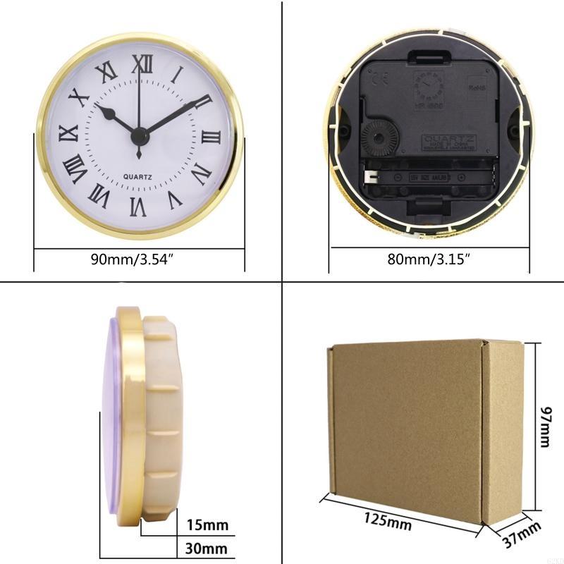 62KD Golden for Rim 90mm Clock Insert Embedded Mini Wall Clock for Head DIY Movement with Roman Number Tools