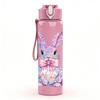 1PC Soft Pink Floral Bunny Rabbit Print 750ml Color Plastic Sports Water Bottle Leakproof Flip Straw Lid Suitable for Sports Office Home Use