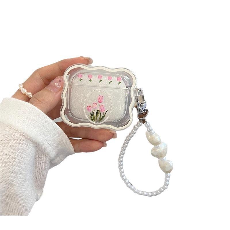 Tulip Pearl Chain AirPods Pro Bluetooth Headset Cover for Apple 1/1/1 Generation Headset Protective Case