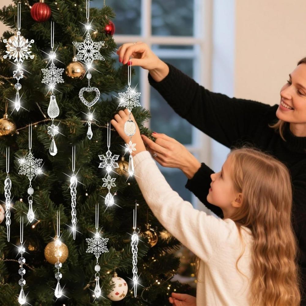 21pcs Crystal Ornaments Christmas Tree Decorations Christmas Tree Pendants Drops & Finials Ornaments Sparkling Dazzling Festival Party Decoration