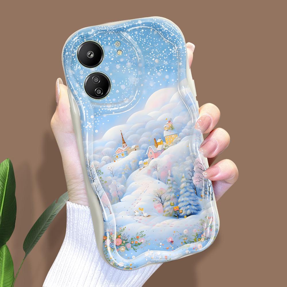 

Милый мультяшный узор, кремовая текстура, мягкий силиконовый чехол с волнистыми краями, чехол для телефона Xiaomi Redmi Redmi 14C белый