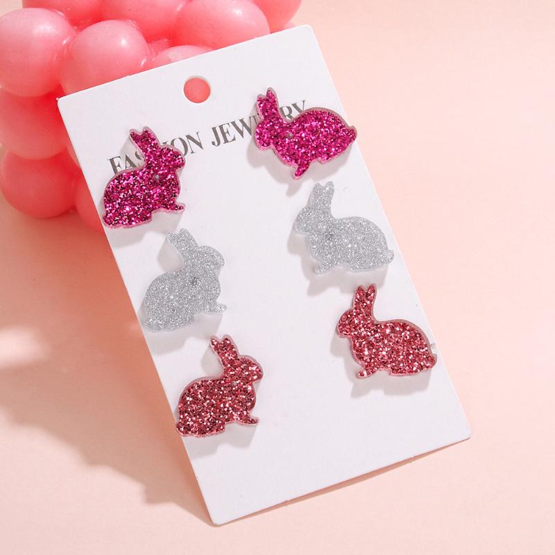 

1/3Pairs Easter Bunny Egg Creative Design Glitter Acrylic Ear Dangler Stud Earrings For Gift-Giving And Parties