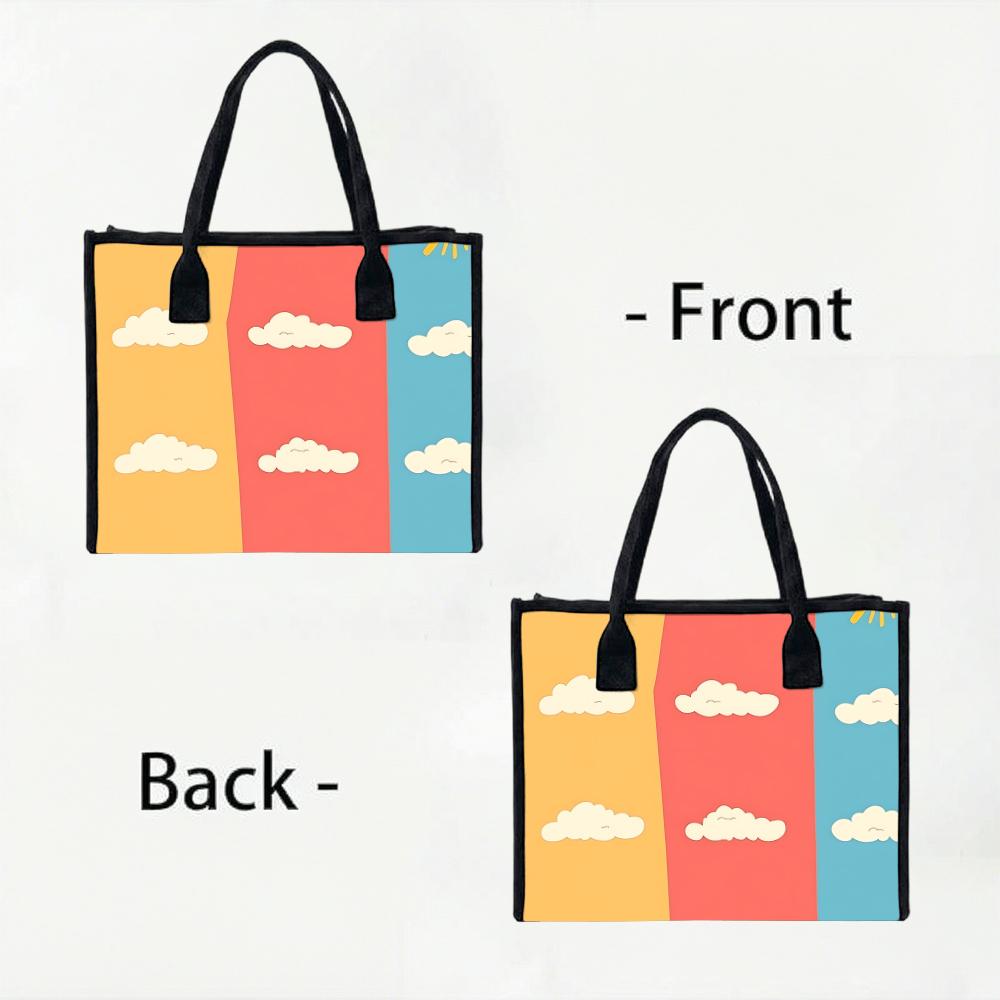Cute Cloud Pattern Tote Bag for Women Fashion Large Capacity Casual Daily Handbag for Commute Shopping