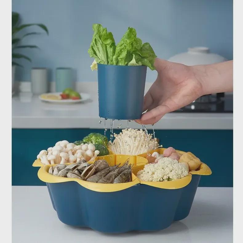 Drehbarer Multifunktionaler Hot Pot & Gemüseteller mit Abtropfkorb