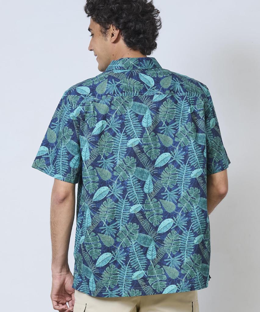 LL Bean Tropic Print Short Sleeve Japan Size Mariner 1000225509 Men's Shirt, Fit, Small, Geo, Blue,
