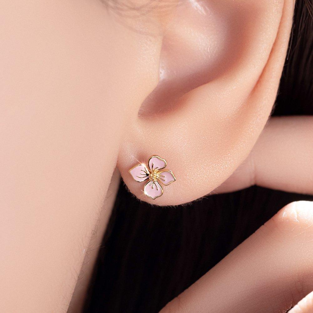 14K Epoxy Sandal Flower Earlobe Barbell Flower Earrings Ikercontz Gold Piercing