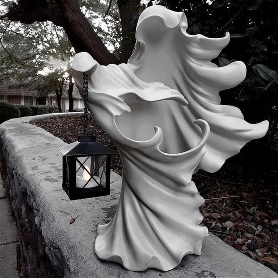 7.87" Resin Ghost W/ Lantern Ghost Statue Garden Yard Decoration