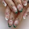 24Pcs Christmas Press on Nails White Snowflake  Fake Nails French Almond Glitter Artificial Nails Full Cover Nail New Year Gifts
