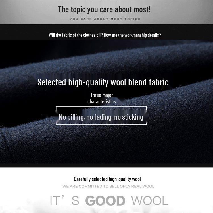 2023 Winter Men's Mid-Length Turn-Down Collar Wool Blend Overcoat: Middle-Aged Business Casual.