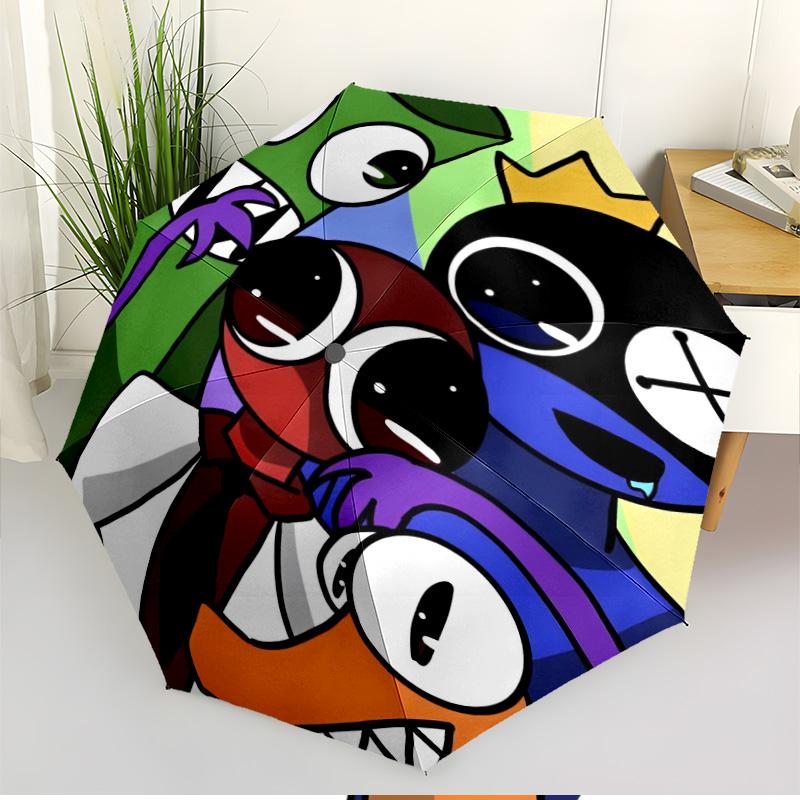 Game Rainbow Friends Print Automatic Open Close Umbrella, Portable Foldable Umbrella, for Outdoor Commute Camping Trip, Ideal Birthday Gift