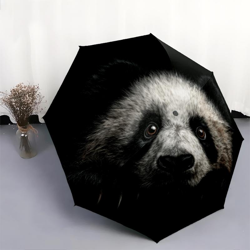 Panda Close-up pattern, automatic folding umbrella, portable and foldable design, 8 ribs, a Christmas or birthday gift.