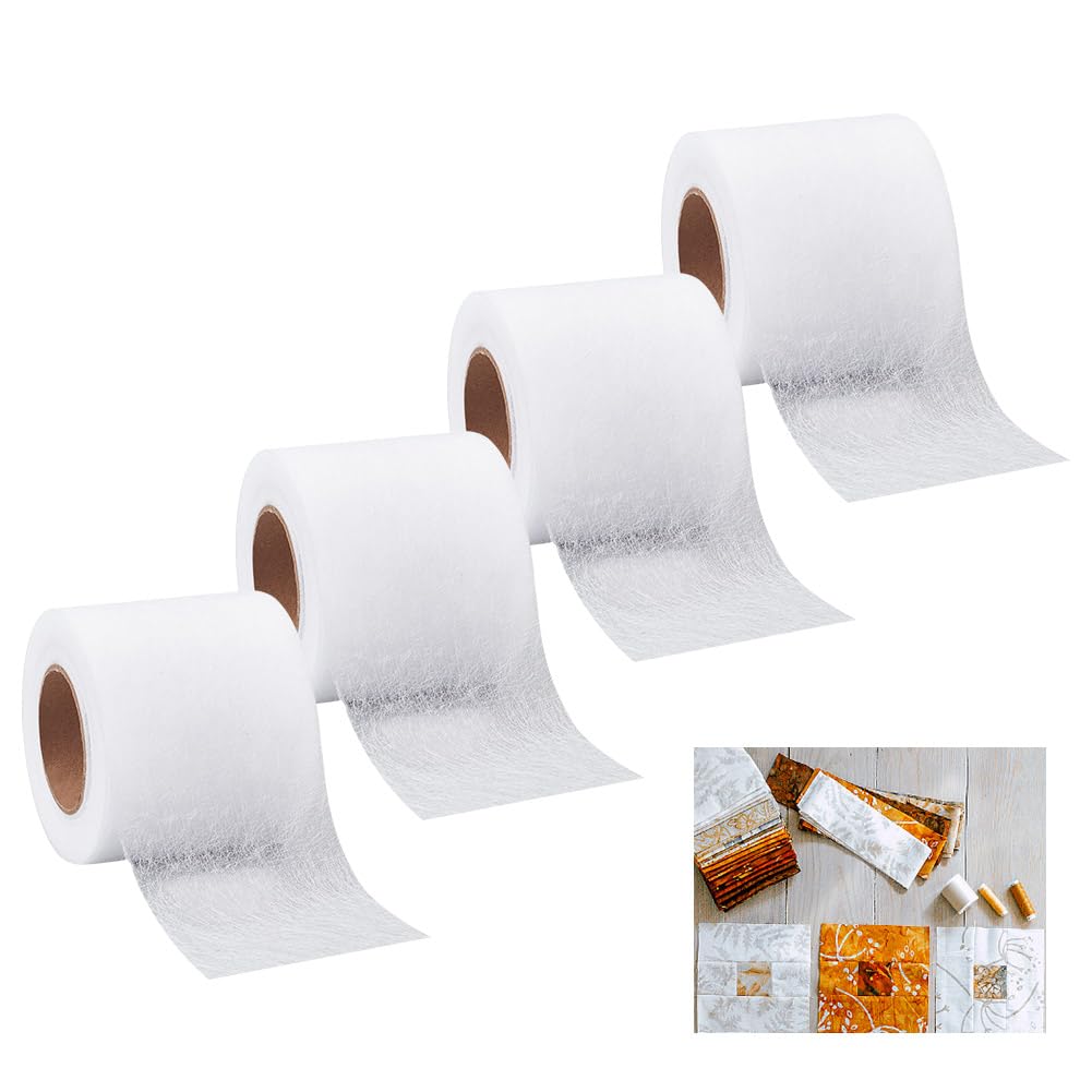 4 Rolls 109.4 Yards Scrap Tape Waste Fabric Scraps Tape 2.56 Inch Fusible Batting Tape Adhesive Hemming Tape White Seam Tape Fusible Sheer Tape for