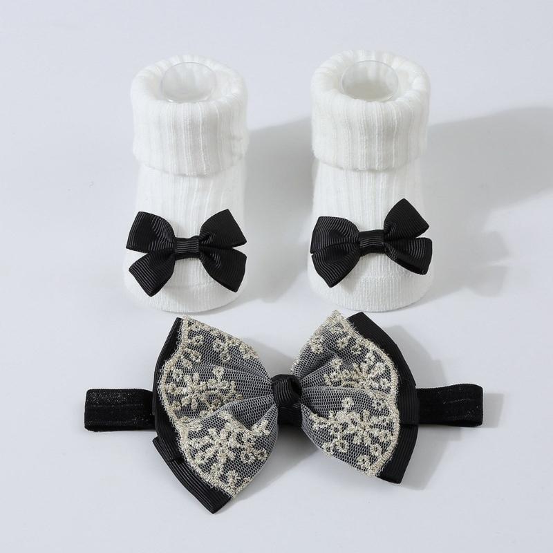 Baby Strick Socken Kopfbedeckung Prinzessinnen Stil Baby Mädchen Stirnband Socken Modische Haaraccessoires für Säuglinge & Babys