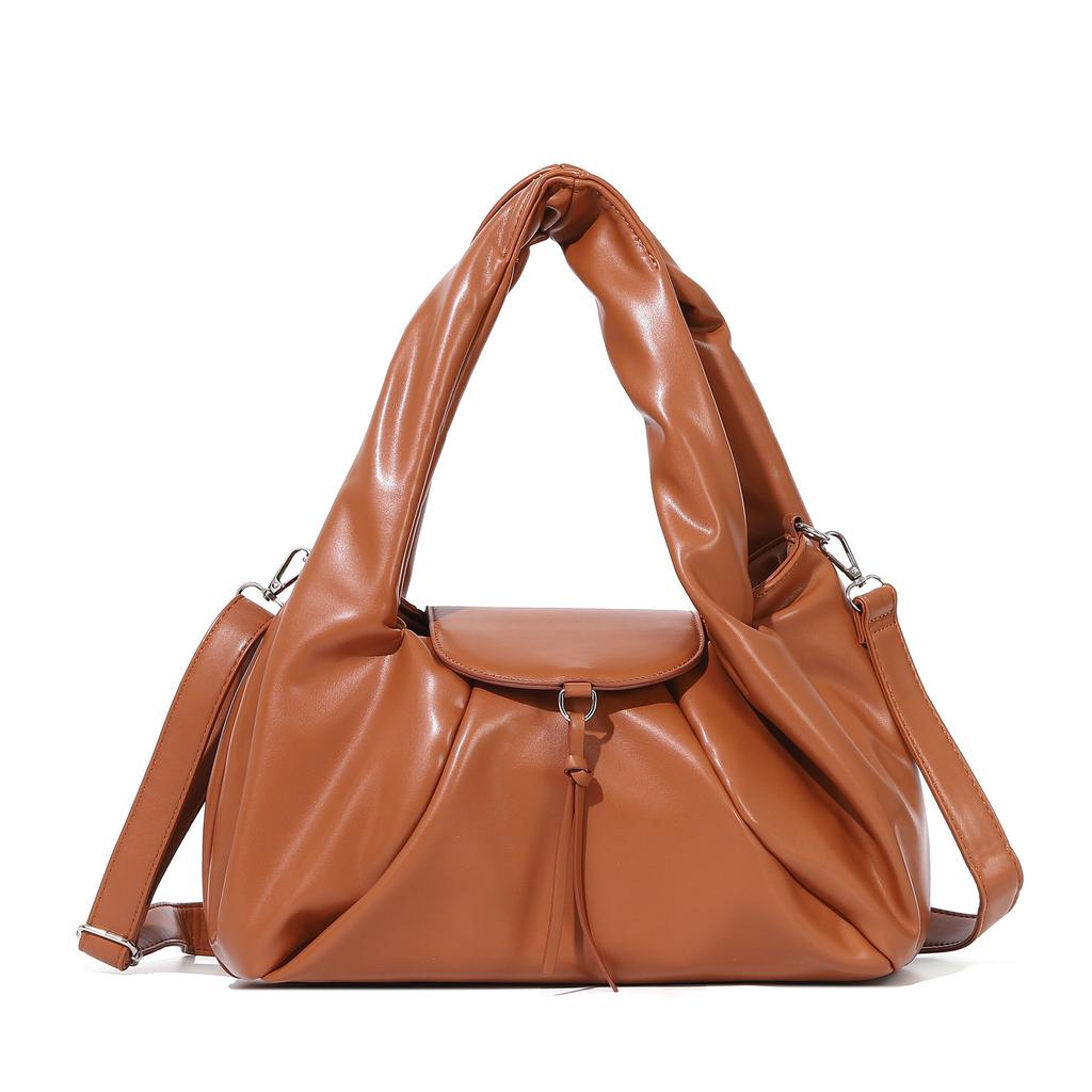 Cross-Border Autumn Winter Retro New Handheld Dumpling Bag Large Capacity Fitness Sports Storage Bag Single Shoulder Crossbody Pleated Bag