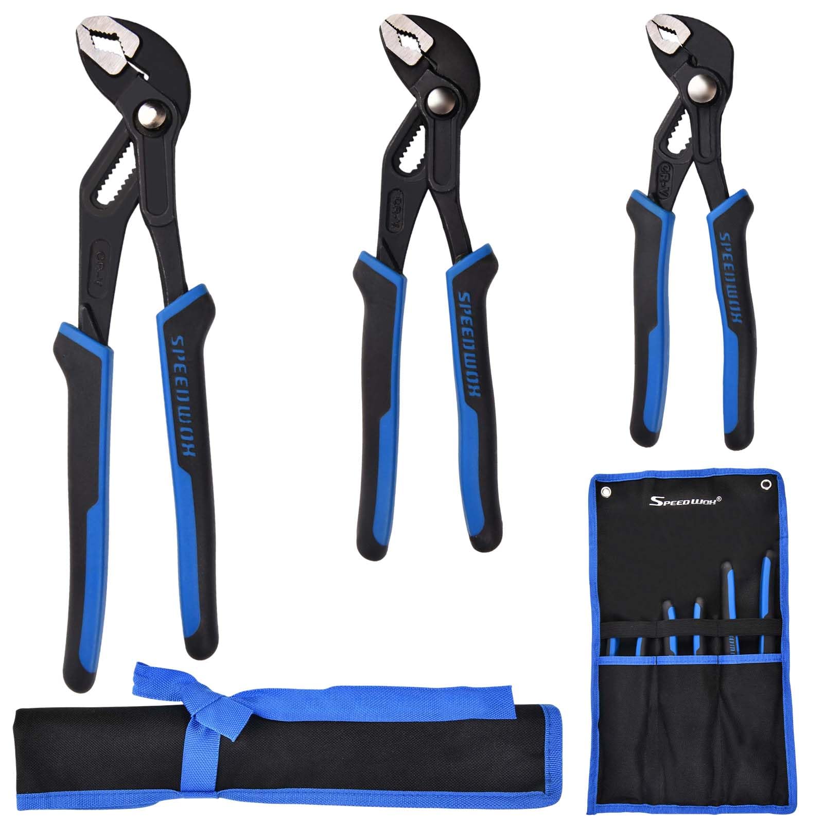 SPEEDWOX Water Faucet Pliers Grooved Joint Set 12 Adjustable Water Pump Pipe Locking Tongue and Grooved Alligator 3-Piece Quick-Release Pliers,