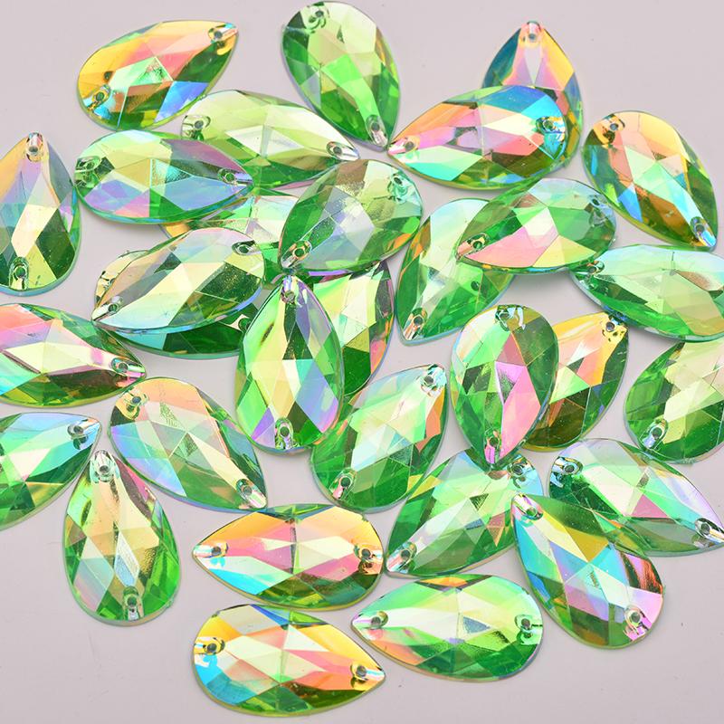 100Pcs 17*28mm Large Sewing Crystal AB Drop Rhinestone Applique Flatback Acrylic Stones Sew On Crystal Strass For Clothes