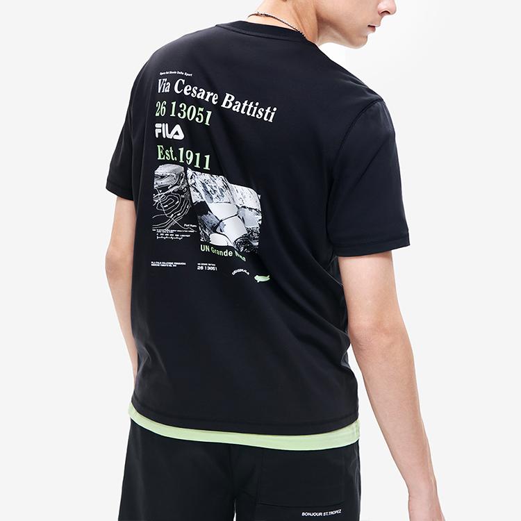 FILA Simple Brand Logo Fashion Sports Casual Loose Knit Round Neck Short Sleeve T-Shirt Men Tops Black F11M229116FBK