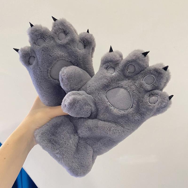 1 Pair Winter Women Bear Palm Paw Plush Gloves Lovers Plushclaw Glove Fluffy Cat Paw Full Finger Gloves Contains Plush Inside