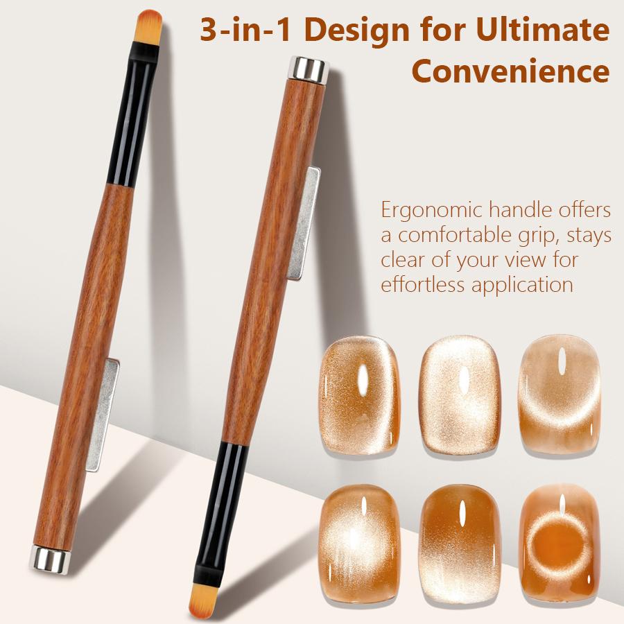 3 In 1 Magnetic Light Therapy Pen, Dual-Ended Gel Nail Brush with Magnet for Cat Eye Gel Polish for Nail Manicure Designs