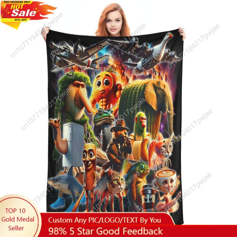 Italian Brainrot AI Generated Animals Plush Blanket Kids Adult Flannel Throw Blanket for Outdoor Super Soft Bedspread Gift 75X95CM