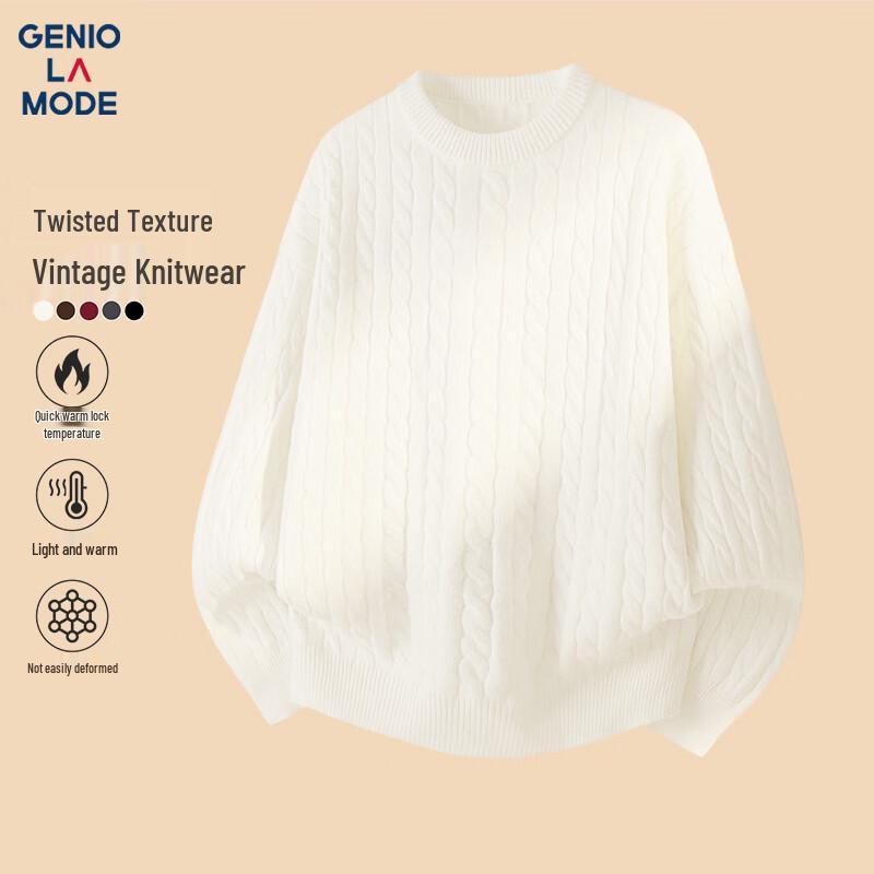 

GENIOLAMODE Men s Cable Knit Round Neck Sweater 2XL