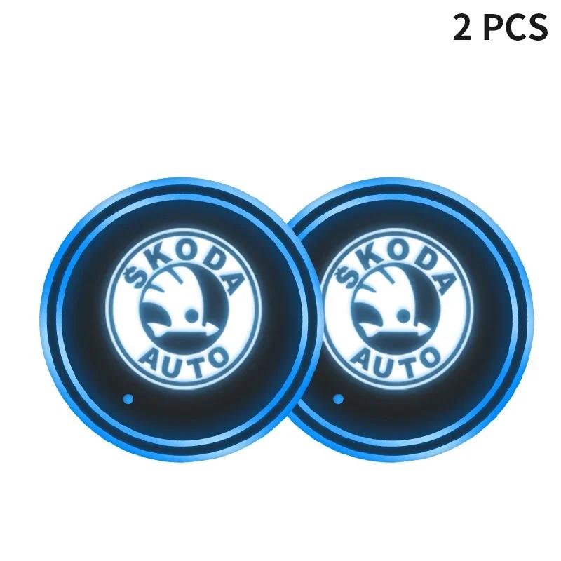 Car Sticker 2025 Hot Car Cup Holder LED Light Car Cup Pad Colorful Light Coaster For Skoda Octavia A5 Superb Old Febia Roomster 