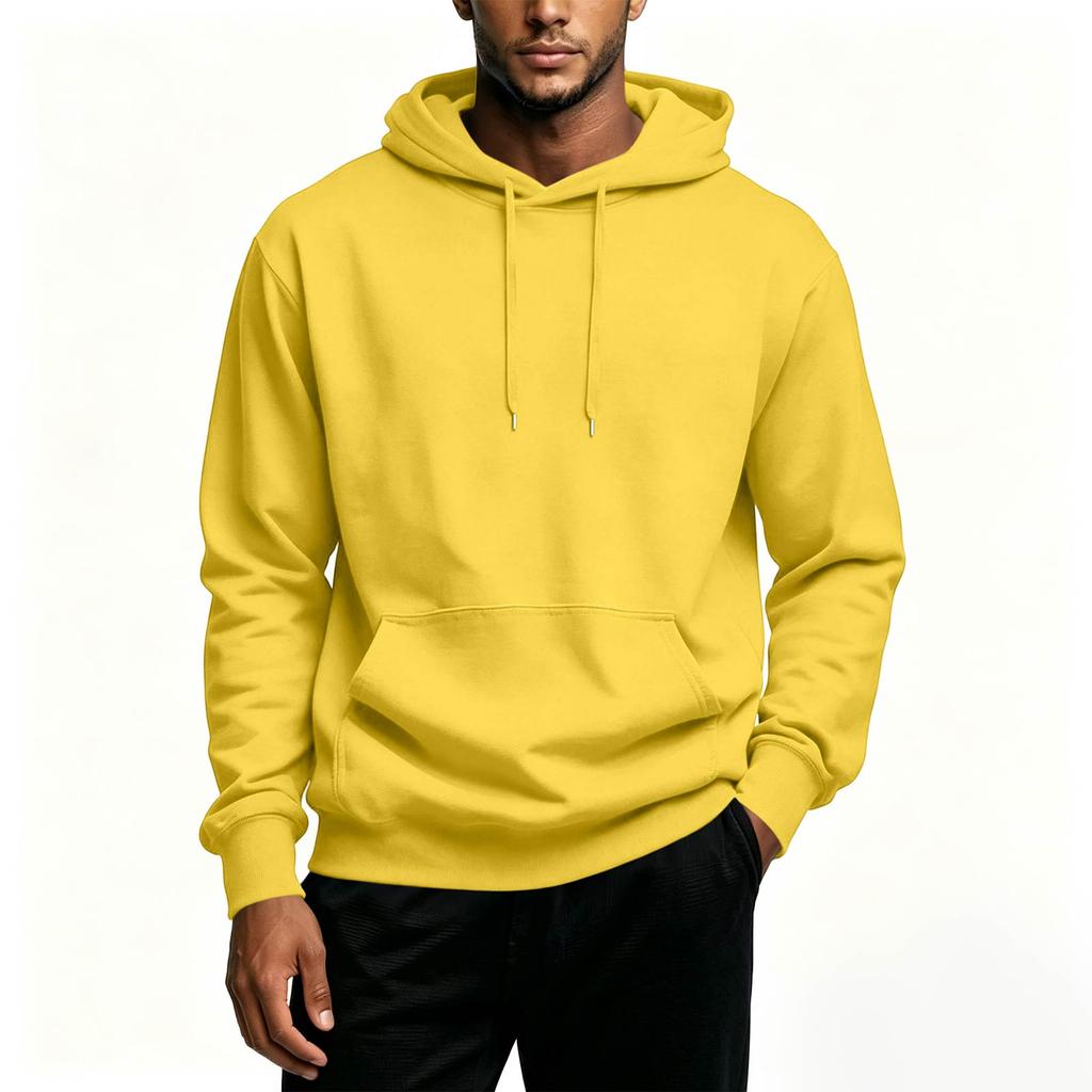 Men's Casual Color Hoodie with Front Pocket for Daily Wear