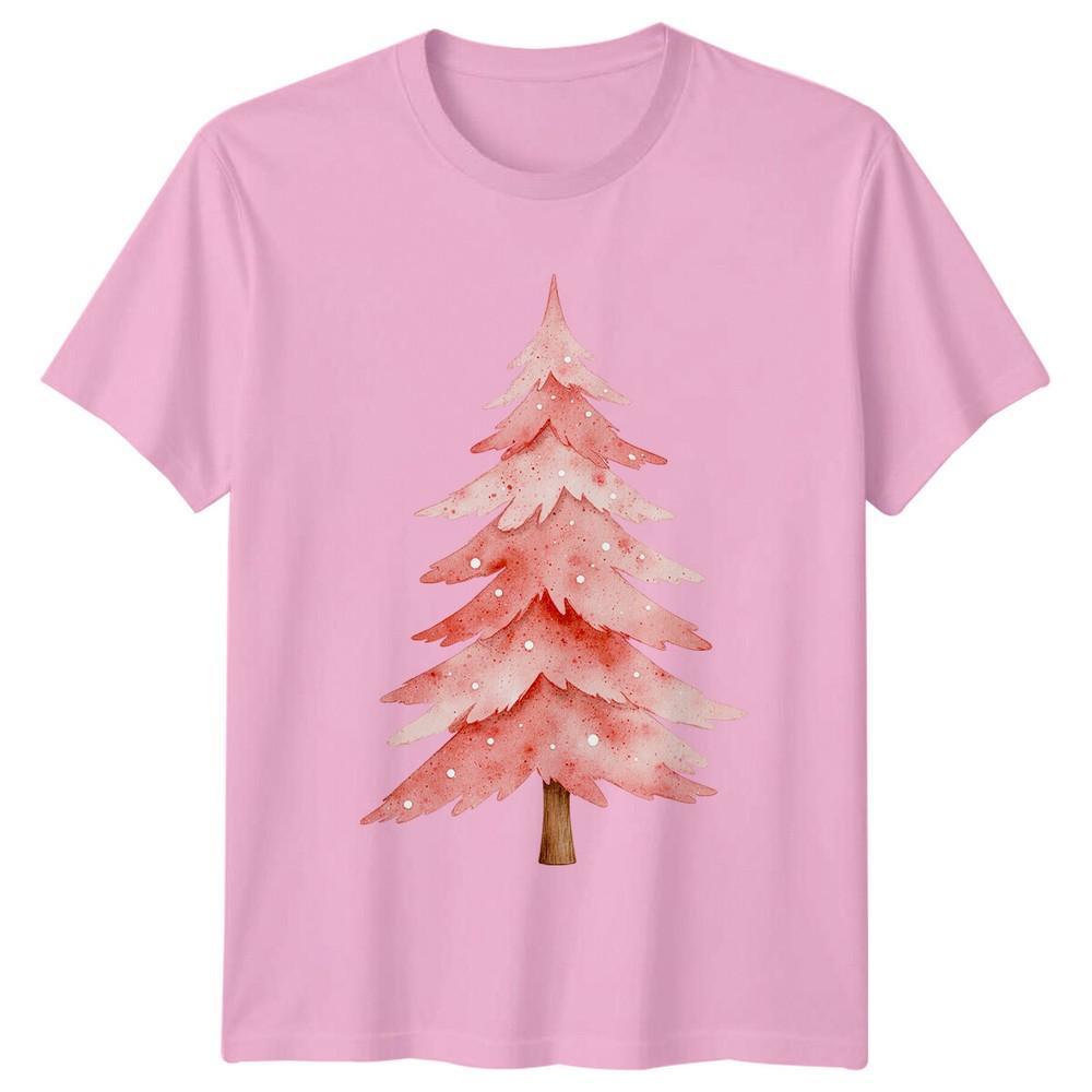 Pink Christmas Tree Watercolor Holiday Unisexs TShirt Unisexs Graphic Unisex Top