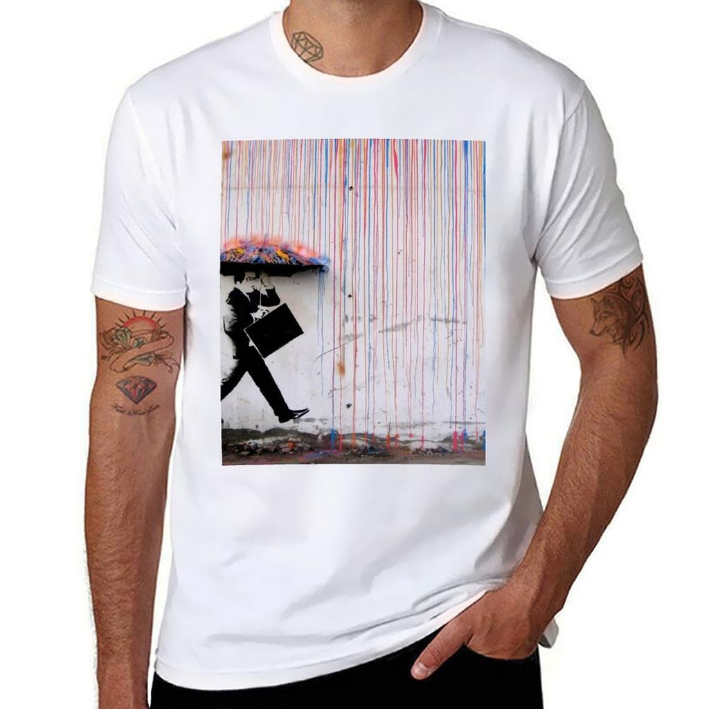 Banksy Umbrella Rainbow Happy Girl Tshirt Sporty Breathable Short Sleeve Tshirt