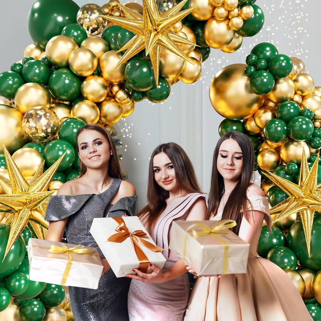 125 Stück grünes und goldenes Latexballon-Set, geeignet für Geburtstagsfeiern, Hochzeiten, Valentinstags-Partydekorationen