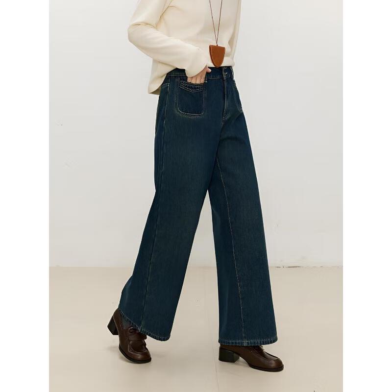 LIEDU Plus Size Retro Fleece-Lined Straight-Leg Jeans for Women XL