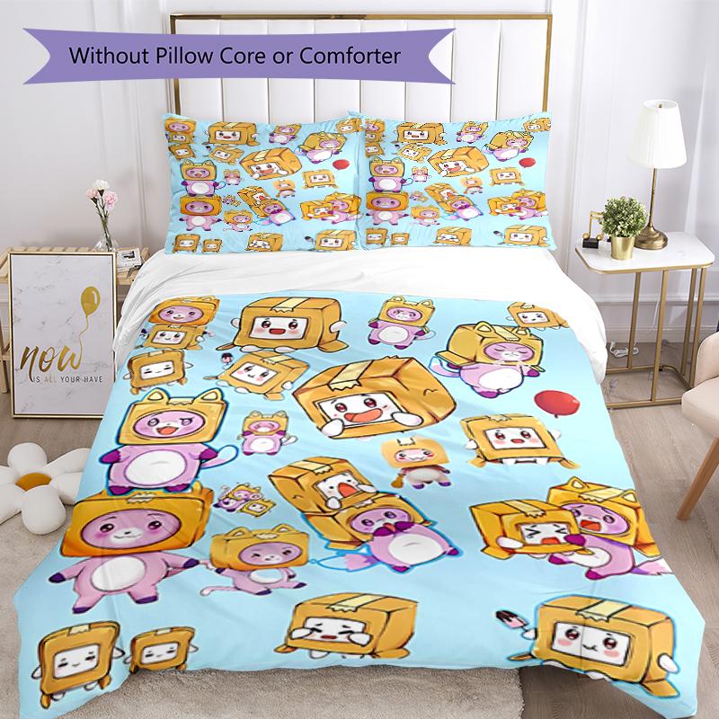 3pcs Lankybox Foxy and Rocky3 Pattern Bedding Set Duvet Cover Set Includes Duvet Cover &pillowcases, Perfect All Season Bedroom Decoration & Gift