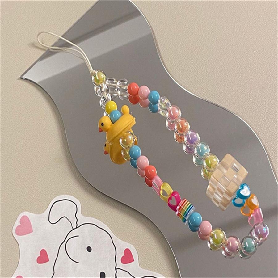 Acrylic Flower Shape Bead Mobile Phone Strap Chain Women Girl Sweet Cellphone Jewelry Accessory For Telephone Lanyard Decoration 1