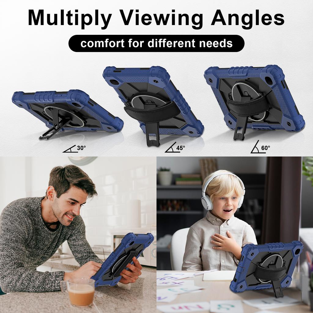 For Samsung Galaxy Tab A7 Lite 8.7-inch T225/T220 Case Silicone+PC Kickstand Tablet Cover with Handy Strap,Shoulder Strap