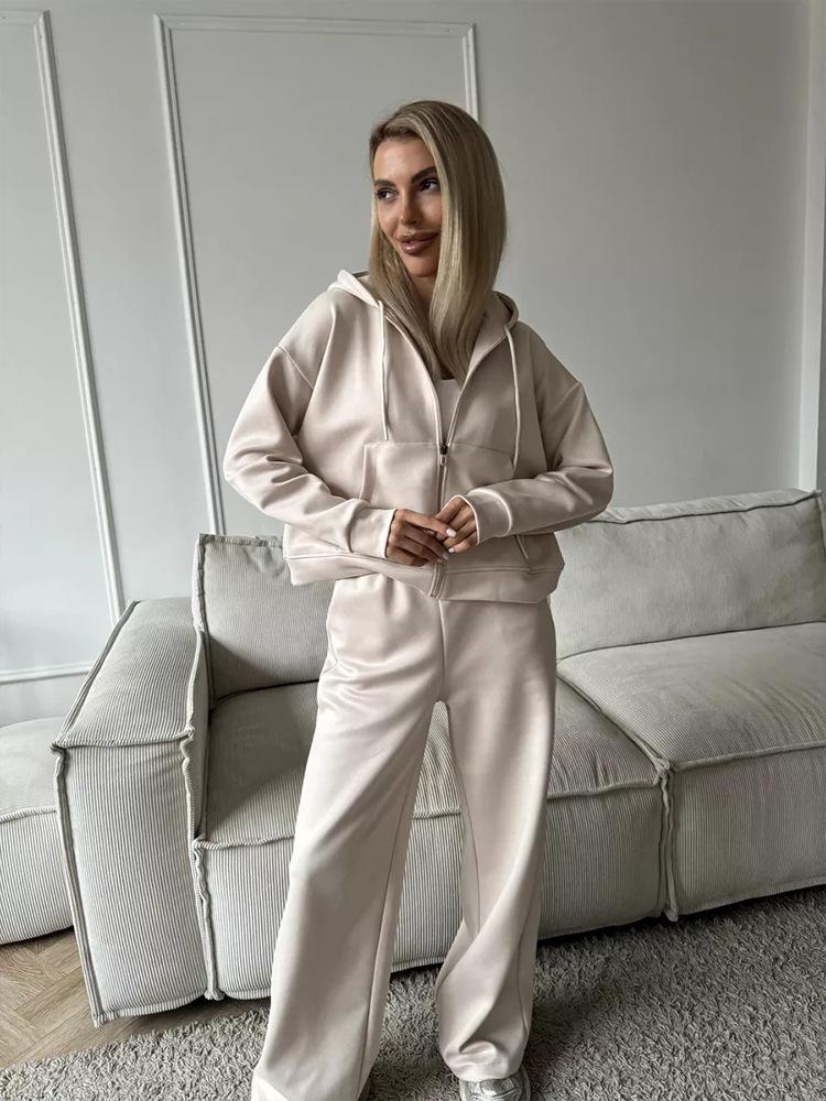 Women's 2-Piece Cotton Zip Up Hooded Sweatsuit Long Sleeve Pullover Jogger Set Casual Athletic Tracksuit