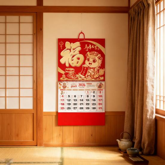 Yousheng 2026 Wall Calendar Chinese Year of Horse Hanging Calendar Lunar Monthly Calendar for Home Restaurant Office School Chinese New Year