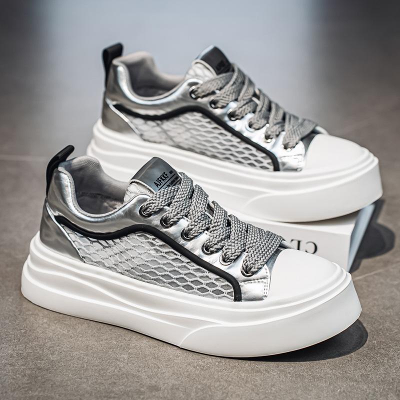 Little White Shoes Summer Mesh Breathable Hollow Thin Comfortable Board Shoes Teen School Style Fashion Korean Version Skateboard Shoes