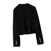 Elegant Black Tweed Round Neck Jacket - Autumn/Winter French Style