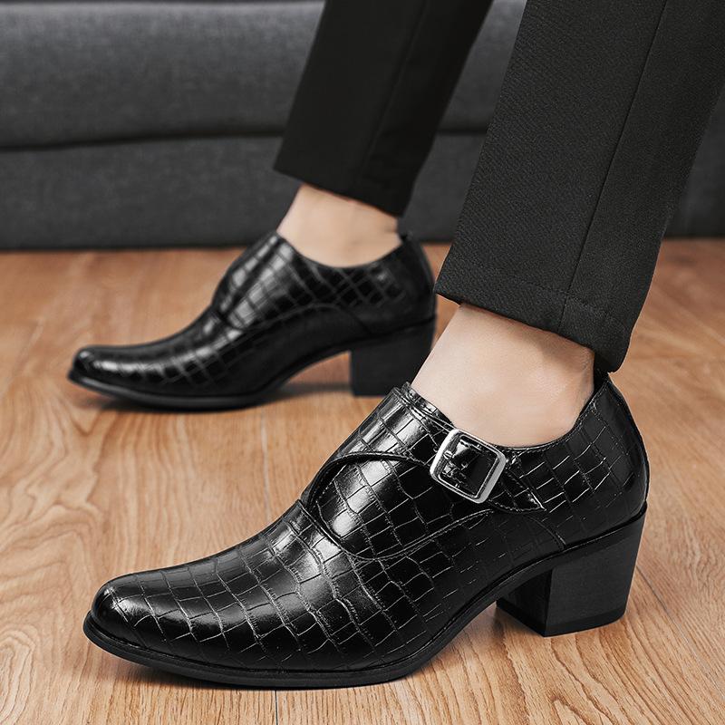 Fashionable 5cm Height Increase Stone Pattern British Casual Men's Leather Shoes