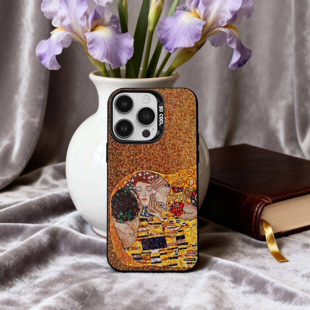 T-The Kiss Gustav K-Klimt Painting Phone Case For iPhone17,16,15,14,13,12,11 Plus,Pro Max Black Candy silver phone case